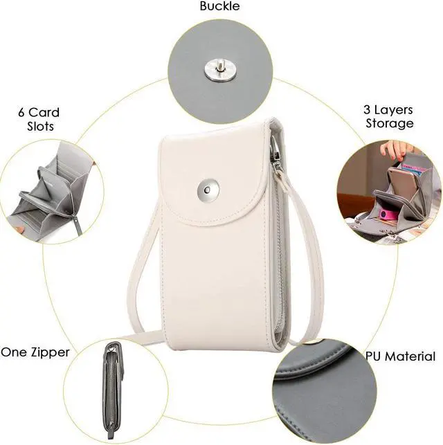 Alt view image 2 of 7 - Crossbody Cell Phone Bag Cellphone Wallet Purse PU Leather 3 Layers Storage Phone Pouch Women Handbag with Shoulder Strap for iPhone X 8 6 7 Samsung S7 S6 Smartphone under 5.5 Inch