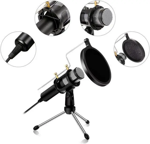 Alt view image 2 of 7 - Condenser Microphone Portable Mini Recording Microphone with Tripod Stand USB Plug Play Home Studio Microphones for PC Computer Online Chat Voice Recording Skype Tablets Laptops YouTube iPhone Phone
