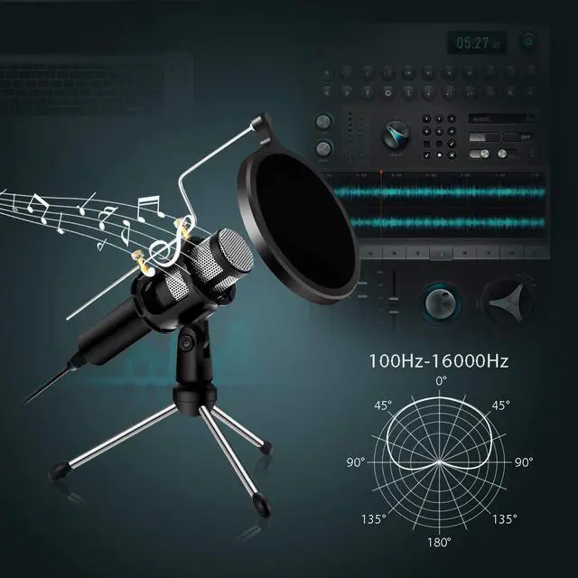 Alt view image 4 of 7 - Condenser Microphone Portable Mini Recording Microphone with Tripod Stand USB Plug Play Home Studio Microphones for PC Computer Online Chat Voice Recording Skype Tablets Laptops YouTube iPhone Phone