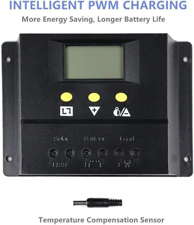 Alt view image 3 of 7 - Solar Charge Controller 60A PWM 50V PV Input 12V / 24V 1360W Solar Panel Charging Regulators with LCD Monitor Overload Protection Temperature Compensation