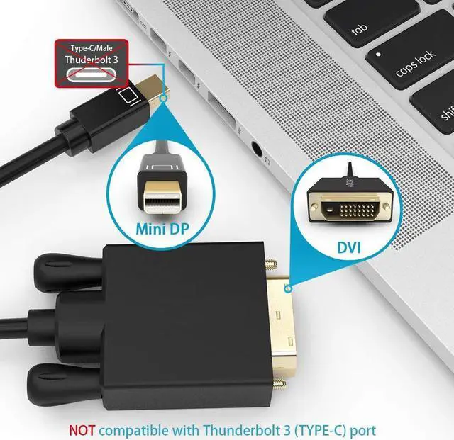 Alt view image 3 of 5 - Mini DisplayPort to DVI Cable 6 Feet Mini DP to DVI Cable Male to Male Gold-plated Cord for MacBook iMac LG51 Surface Pro Dock Computer Monitor