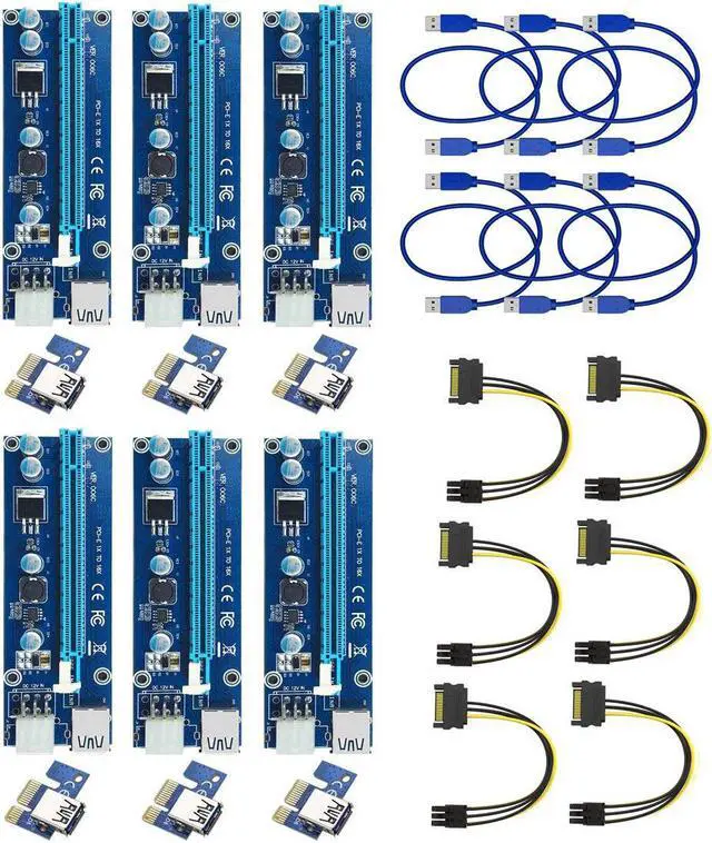 Main image of 6x PCI-E Riser Mining Card 6 Pin PCI-E 1x to 16x Powered Riser Adapter Card 60cm USB 3.0 Extension Cable GPU Riser Adapter Graphics Extension Ethereum Mining ETH 6 Pin PCI-E to 15-Pin SATA Power Cable
