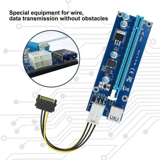 Alt view image 3 of 6 - 6x PCI-E Riser Mining Card 6 Pin PCI-E 1x to 16x Powered Riser Adapter Card 60cm USB 3.0 Extension Cable GPU Riser Adapter Graphics Extension Ethereum Mining ETH 6 Pin PCI-E to 15-Pin SATA Power Cable