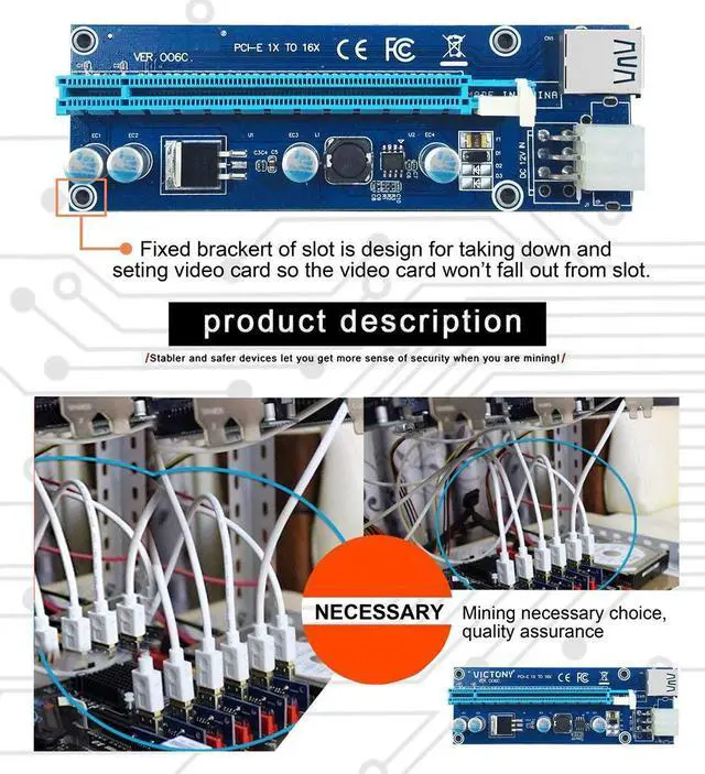 Alt view image 4 of 6 - 6x PCI-E Riser Mining Card 6 Pin PCI-E 1x to 16x Powered Riser Adapter Card 60cm USB 3.0 Extension Cable GPU Riser Adapter Graphics Extension Ethereum Mining ETH 6 Pin PCI-E to 15-Pin SATA Power Cable