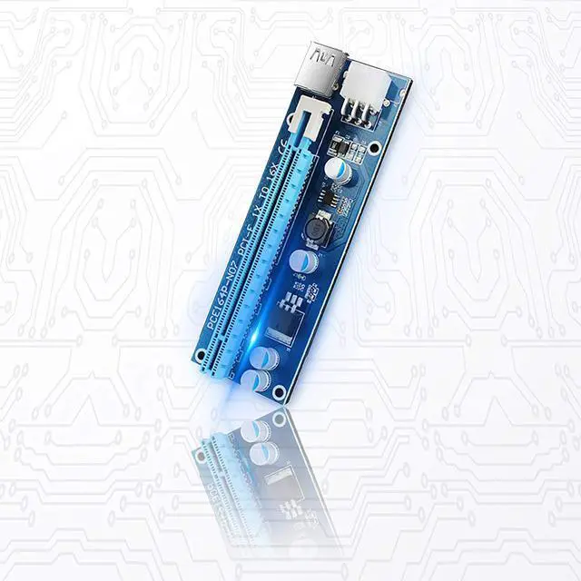 Alt view image 2 of 6 - 6x PCI-E Riser Mining Card 6 Pin PCI-E 1x to 16x Powered Riser Adapter Card 60cm USB 3.0 Extension Cable GPU Riser Adapter Graphics Extension Ethereum Mining ETH 6 Pin PCI-E to 15-Pin SATA Power Cable