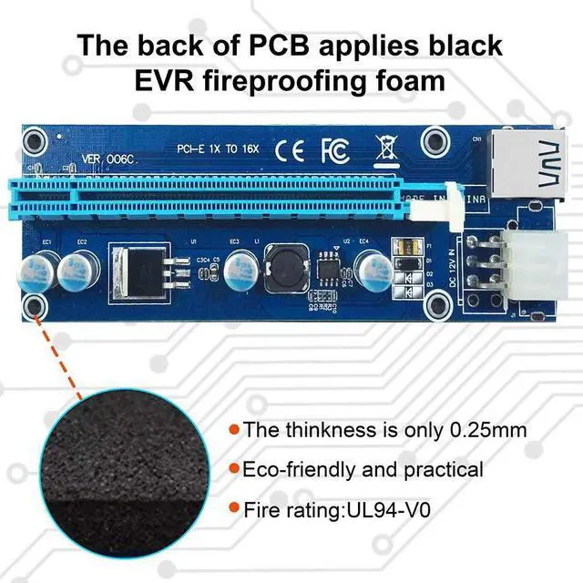 Alt view image 5 of 6 - 6x PCI-E Riser Mining Card 6 Pin PCI-E 1x to 16x Powered Riser Adapter Card 60cm USB 3.0 Extension Cable GPU Riser Adapter Graphics Extension Ethereum Mining ETH 6 Pin PCI-E to 15-Pin SATA Power Cable
