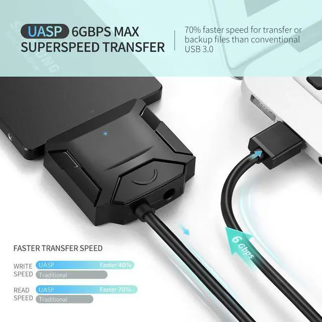Alt view image 2 of 7 - WERLEO USB to SATA Adapter USB 3.0 to Hard Drive Adapter Cable Converter for 2.5 inch / 3.5 Inch Hard Drive Disk HDD and SSD Support UASP SATA III with 12V 2A Power Adapter