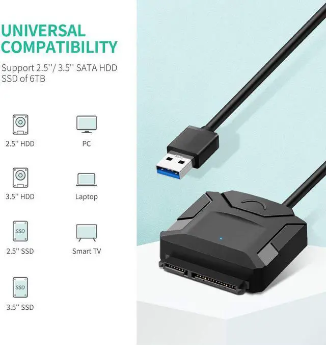 Alt view image 3 of 7 - WERLEO USB to SATA Adapter USB 3.0 to Hard Drive Adapter Cable Converter for 2.5 inch / 3.5 Inch Hard Drive Disk HDD and SSD Support UASP SATA III with 12V 2A Power Adapter
