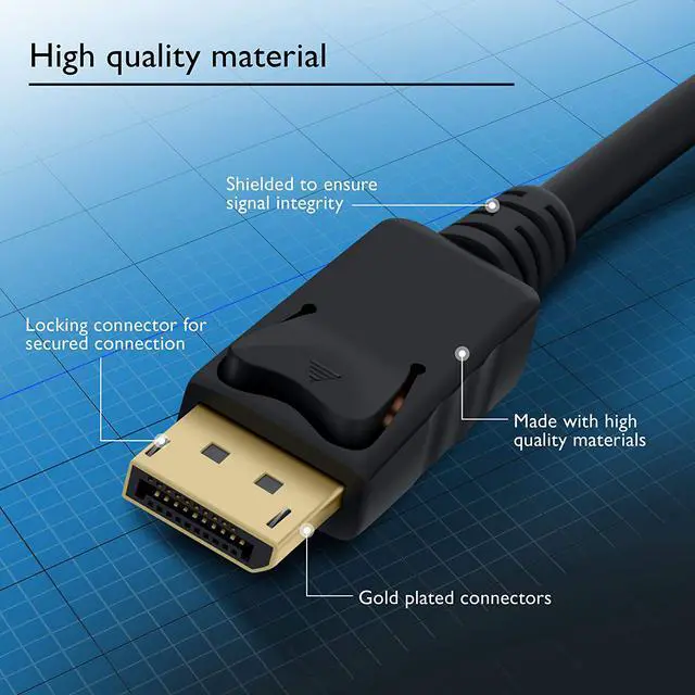 Alt view image 3 of 5 - DisplayPort to DisplayPort Cable 6 Feet Gold Plated High Speed  DP to DP Cable Cord for for Lenovo Dell HP ASUS PC Laptop TV 4K Resolution Ready Black