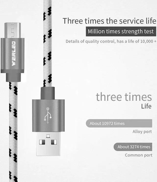 Alt view image 3 of 6 - Micro USB Cable Charger Werleo 2 Pack 6ft Nylon Braided High Speed USB 2.0 A Male to Micro USB Male Cable USB Data Sync Charging Cable Power Cord For Android Samsung HTC Motorola Blackberry LG Tablets
