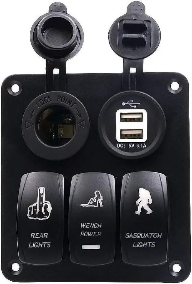 Alt view image 5 of 7 - Werleo Digital Voltmeter 12V Cigarette Socket Double USB Power Charger Adapter Flush Mount Waterproof 6 Gang Rocker Switch Panel Black for RV Car Boat