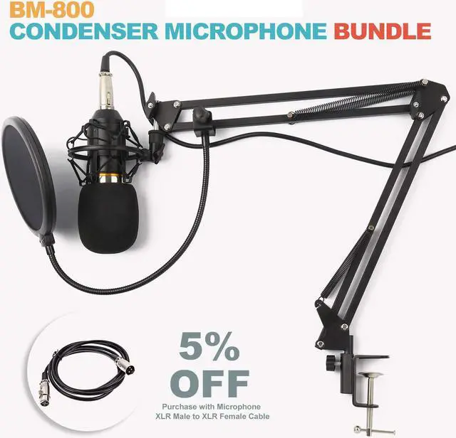 Alt view image 6 of 7 - Werleo Condenser Microphone XLR to 3.5mm Podcasting Studio Recording Condenser Microphone Kit Computer Mics with Adjustable Mic Suspension Scissor Arm Metal Shock Mount Double-layer Pop Filter Gold