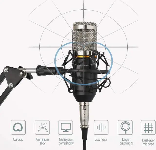 Alt view image 4 of 6 - Werleo Condenser Microphone XLR to 3.5mm Podcasting Studio Recording Condenser Microphone Kit Computer Mics with Adjustable Mic Suspension Scissor Arm Metal Shock Mount Double-layer Pop Filter Silver