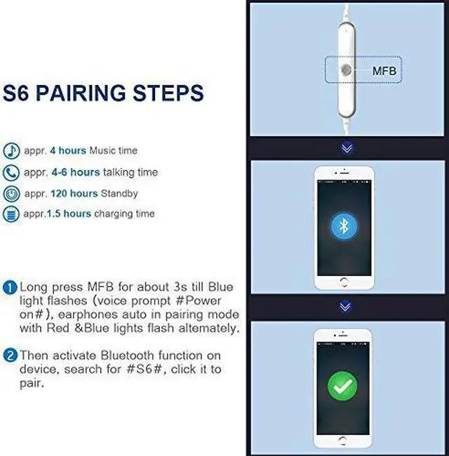 Alt view image 3 of 7 - Werleo Bluetooth Headphones With Mic Earphones Sport Earbuds Car Headset compatible with iPhone X 8 7 Plus 6s 6 Samsung S9 S8 S7 Running Earbuds Waterproof Earphones Noise Cancelling Headphones White