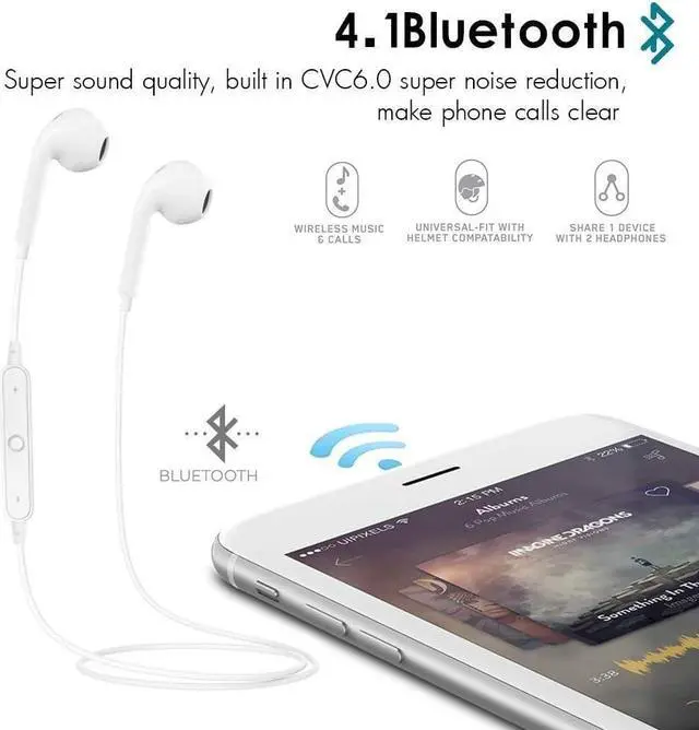 Alt view image 6 of 7 - Werleo Bluetooth Headphones With Mic Earphones Sport Earbuds Car Headset compatible with iPhone X 8 7 Plus 6s 6 Samsung S9 S8 S7 Running Earbuds Waterproof Earphones Noise Cancelling Headphones White