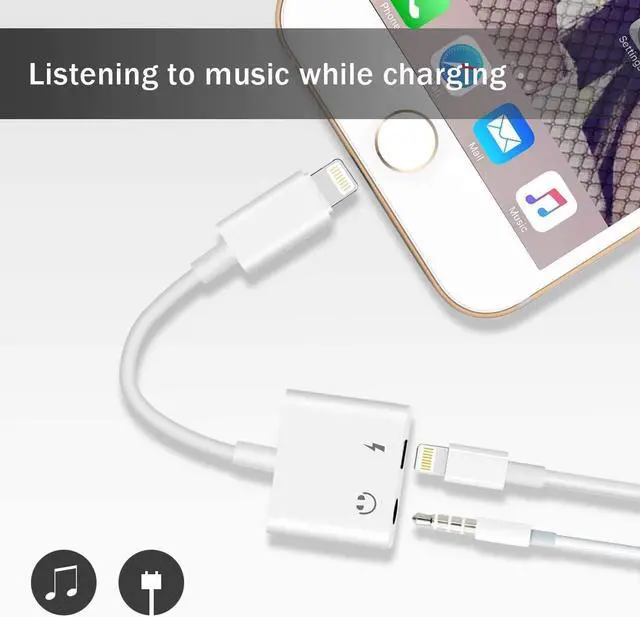 Alt view image 4 of 7 - Lighting to 3.5mm Aux Headphone Jack Audio Adapter Compatible Phone 7 8  X 7 Plus 8 Plus Support iOS 11 - 2 in 1 Lighting Headphone Adapter and Charger