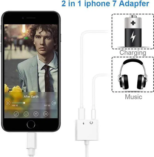 Alt view image 2 of 7 - Lighting to 3.5mm Aux Headphone Jack Audio Adapter Compatible Phone 7 8  X 7 Plus 8 Plus Support iOS 11 - 2 in 1 Lighting Headphone Adapter and Charger