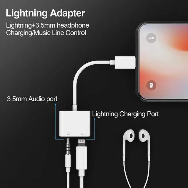 Alt view image 3 of 7 - Lighting to 3.5mm Aux Headphone Jack Audio Adapter Compatible Phone 7 8  X 7 Plus 8 Plus Support iOS 11 - 2 in 1 Lighting Headphone Adapter and Charger