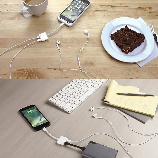 Alt view image 7 of 7 - Lighting to 3.5mm Aux Headphone Jack Audio Adapter Compatible Phone 7 8  X 7 Plus 8 Plus Support iOS 11 - 2 in 1 Lighting Headphone Adapter and Charger