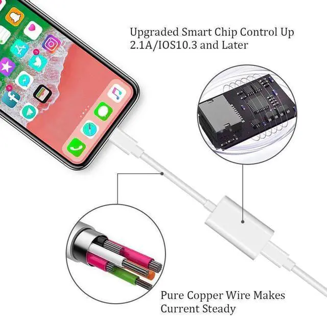 Alt view image 2 of 7 - Werleo 2 in 1 Dual Lightning Splitter Compatible iPhone Lingtning Headphone Audio Adapter Splitter For iPhone 7 Plus 8 Plus iPhone X