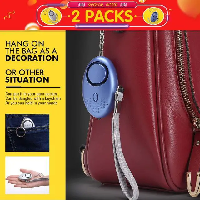 Alt view image 6 of 7 - Werleo 2 Pack Personal Alarm 140DB Emergency Self-Defense Security Alarm with LED Light for Women Girls Elderly Safety Batteries Included