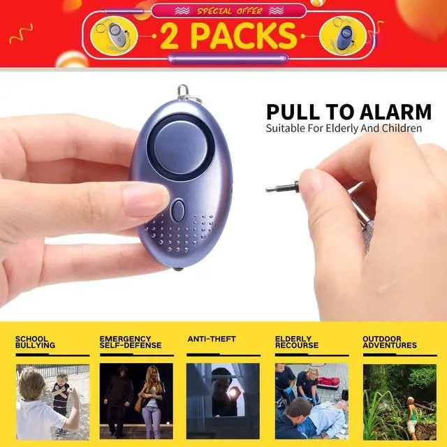Alt view image 3 of 7 - Werleo 2 Pack Personal Alarm 140DB Emergency Self-Defense Security Alarm with LED Light for Women Girls Elderly Safety Batteries Included