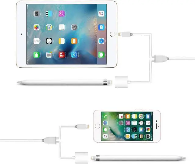 Alt view image 2 of 5 - iPad Pencil Charger Cable for Apple Pencil 6 inch 2-in-1 USB Apple Pen Charging Cable Multi Function Charger Data Cable Lightning Charging Adapter for iPad Pro iPhone