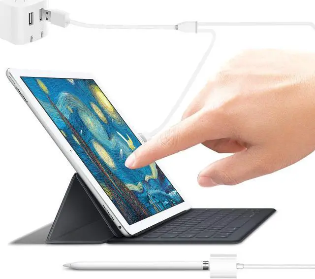Alt view image 4 of 5 - iPad Pencil Charger Cable for Apple Pencil 6 inch 2-in-1 USB Apple Pen Charging Cable Multi Function Charger Data Cable Lightning Charging Adapter for iPad Pro iPhone