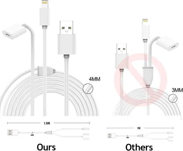 Alt view image 5 of 5 - iPad Pencil Charger Cable for Apple Pencil 6 inch 2-in-1 USB Apple Pen Charging Cable Multi Function Charger Data Cable Lightning Charging Adapter for iPad Pro iPhone
