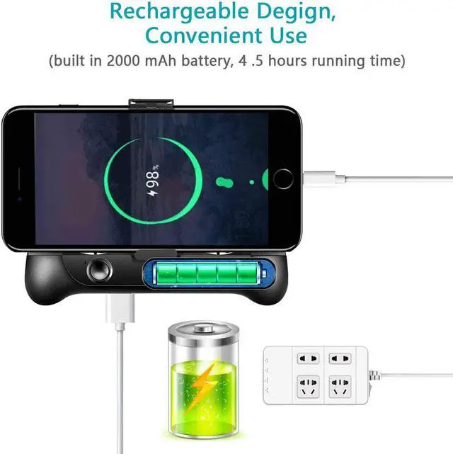 Alt view image 5 of 7 - Remax Cell Phone Cooling Pad Radiator Fan with 2000mAh Li-ion Back Up Battery Muti-Functional Gaming Cooler Handle Grip Charger Stand Holder for 4-6 Inch Smartphone iPhone Samsung Black