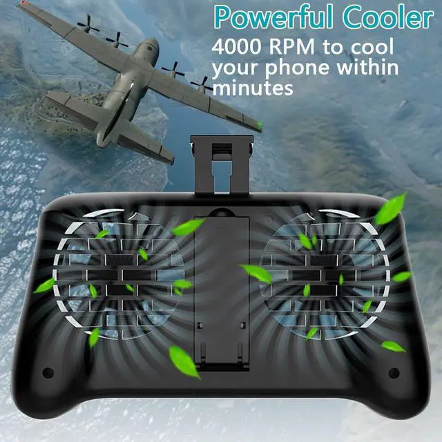 Alt view image 4 of 7 - Remax Cell Phone Cooling Pad Radiator Fan with 2000mAh Li-ion Back Up Battery Muti-Functional Gaming Cooler Handle Grip Charger Stand Holder for 4-6 Inch Smartphone iPhone Samsung Black