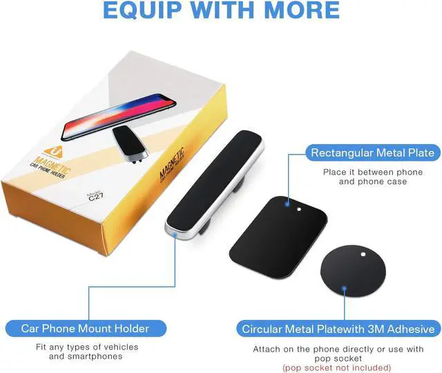 Alt view image 7 of 7 - Werleo Magnetic Car Phone Mount Holder for Air Vents Strong Absorption Cell Phone Mount Car Cradle for iPhone Xr Xs Xs Max X 8 8 Plus 7 7 Plus 6S Samsung Galaxy S5 S6 S7 S8 Mini PC