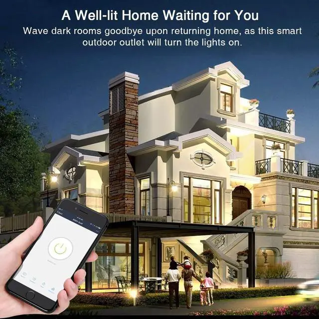 Alt view image 2 of 7 - Wifi Outdoor Smart Plug Outlet Remote Control Wireless Outlet Waterproof Smart Electrical Outlet Socket with Timer Works with Alexa and Google Home for Voice Control Wifi Enable Smartphone APP Control