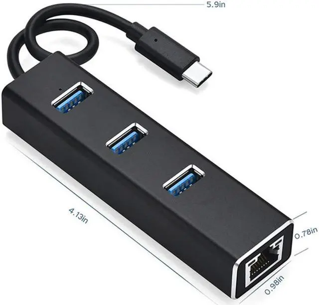 Alt view image 7 of 7 - USB C Hub Werleo Aluminum Type C Adapter to USB 3.0 Portable Data Hub with 10 100 1000 Mpbs RJ45 Gigabit Ethernet LAN Network Adapter Converter for Macbook Windows OS Linux and More Black