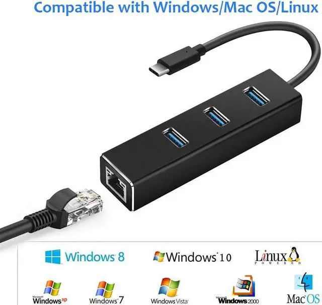 Alt view image 3 of 7 - USB C Hub Werleo Aluminum Type C Adapter to USB 3.0 Portable Data Hub with 10 100 1000 Mpbs RJ45 Gigabit Ethernet LAN Network Adapter Converter for Macbook Windows OS Linux and More Black
