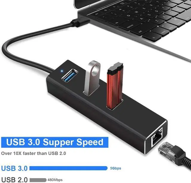 Alt view image 5 of 7 - USB C Hub Werleo Aluminum Type C Adapter to USB 3.0 Portable Data Hub with 10 100 1000 Mpbs RJ45 Gigabit Ethernet LAN Network Adapter Converter for Macbook Windows OS Linux and More Black