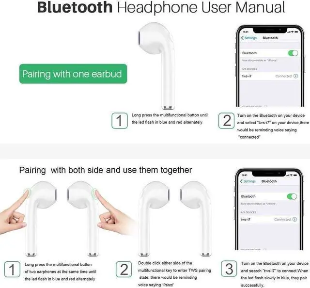 Alt view image 5 of 7 - Bluetooth Earphone Wireless Earbuds Bluetooth Headphone Sports Headset Noise Canceling Stereo in Ear Earbuds with Built-in Microphone and Charging Case for iPhone XS MAX Samsung and More