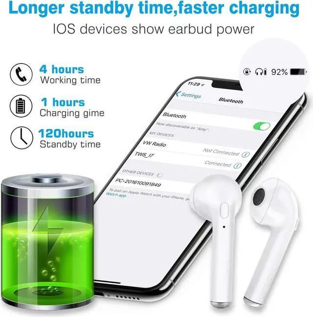 Alt view image 4 of 7 - Bluetooth Earphone Wireless Earbuds Bluetooth Headphone Sports Headset Noise Canceling Stereo in Ear Earbuds with Built-in Microphone and Charging Case for iPhone XS MAX Samsung and More