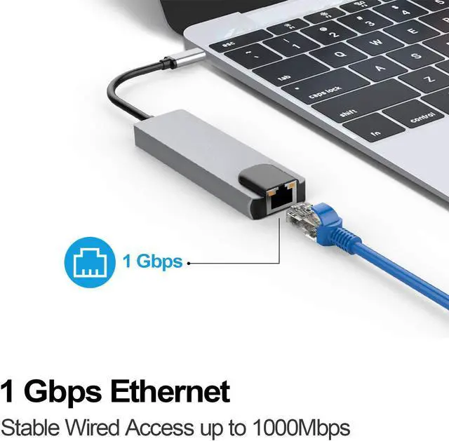 Alt view image 4 of 7 - USB C Hub Multiport Adapter 5-in-1 USB 3.1 Type C Thunderbolt 3 with 4K HDMI Video Output RJ45 Gigabit Ethernet 2 USB 3.0 Ports USB C Power Charging for MacBook Pro ChromeBook Pixel USB-C Devices