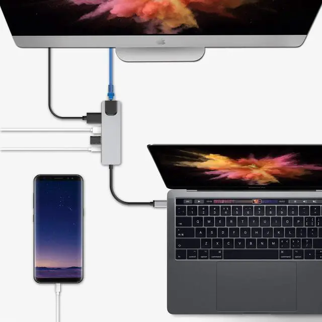 Alt view image 6 of 7 - USB C Hub Multiport Adapter 5-in-1 USB 3.1 Type C Thunderbolt 3 with 4K HDMI Video Output RJ45 Gigabit Ethernet 2 USB 3.0 Ports USB C Power Charging for MacBook Pro ChromeBook Pixel USB-C Devices