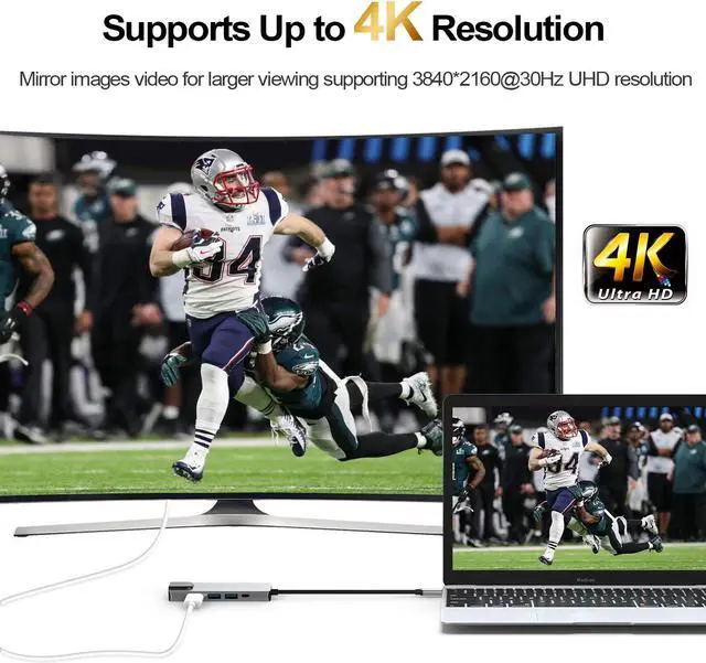 Alt view image 3 of 7 - USB C Hub Multiport Adapter 5-in-1 USB 3.1 Type C Thunderbolt 3 with 4K HDMI Video Output RJ45 Gigabit Ethernet 2 USB 3.0 Ports USB C Power Charging for MacBook Pro ChromeBook Pixel USB-C Devices