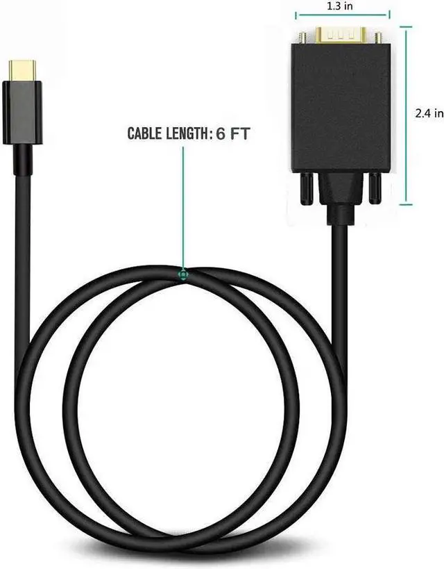 Alt view image 4 of 7 - 6FT USB C to VGA Cable Type C to VGA Adapter Converter 1080P Full HD Thunderbolt 3 Gen 1 Compatible MacBook Pro Google Chromebook Surface Book 2 Samsung S9 S8 Plus Note 8 LG G5 G6 HTC 10