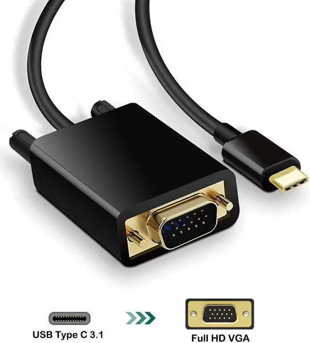 Main image of 6FT USB C to VGA Cable Type C to VGA Adapter Converter 1080P Full HD Thunderbolt 3 Gen 1 Compatible MacBook Pro Google Chromebook Surface Book 2 Samsung S9 S8 Plus Note 8 LG G5 G6 HTC 10