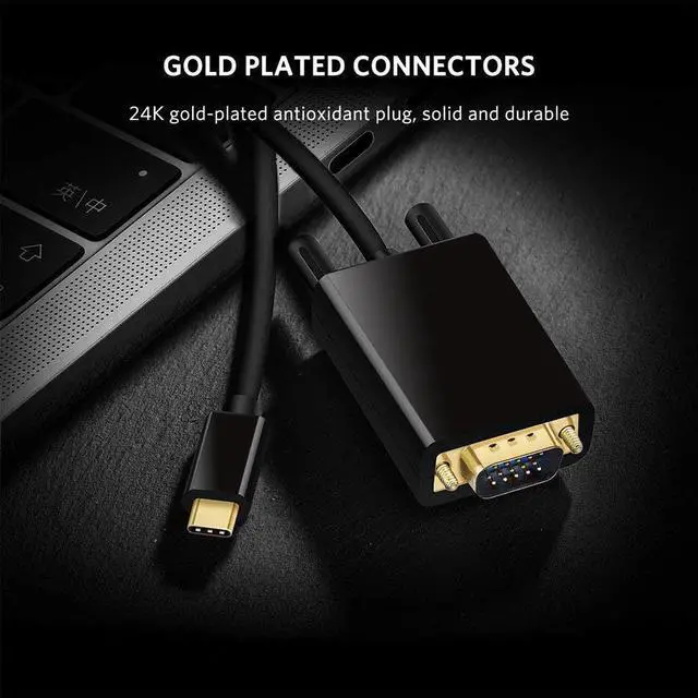 Alt view image 2 of 7 - 6FT USB C to VGA Cable Type C to VGA Adapter Converter 1080P Full HD Thunderbolt 3 Gen 1 Compatible MacBook Pro Google Chromebook Surface Book 2 Samsung S9 S8 Plus Note 8 LG G5 G6 HTC 10