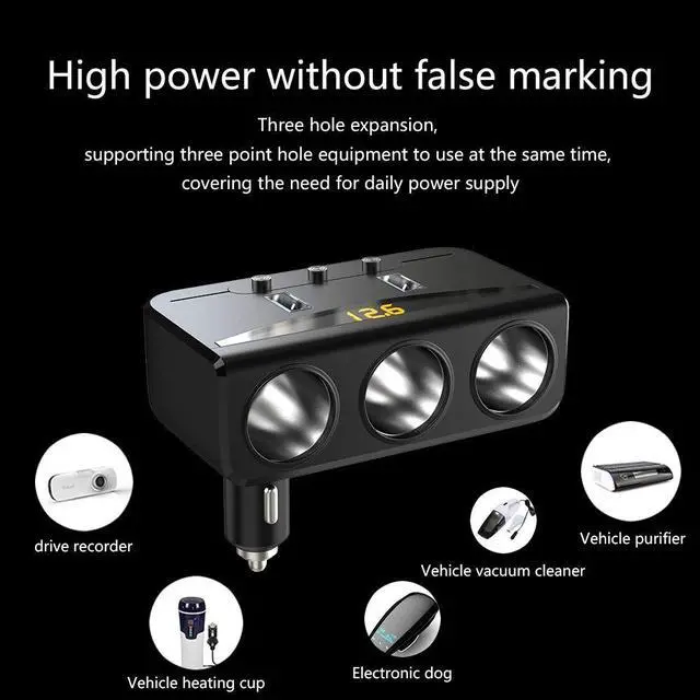 Alt view image 2 of 7 - Cigarette Lighter Splitter 3-in-1 12v / 24v 120W 3-Socket Cigarette Lighter 3.1A Car Charger Power Adapter with Voltage Display Dual USB Car Charger DC Outlet Splitter with On Off Switch