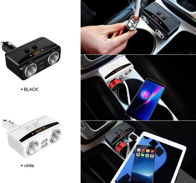 Alt view image 7 of 7 - Cigarette Lighter Adapter 80W 2 Socket Cigarette Lighter Power Adapter Convert DC Outlet Splitter LED Display Battery 12V / 24V 3.1A Fast Dual USB Car Charge Ports for iPhone Samsung and other Smartph