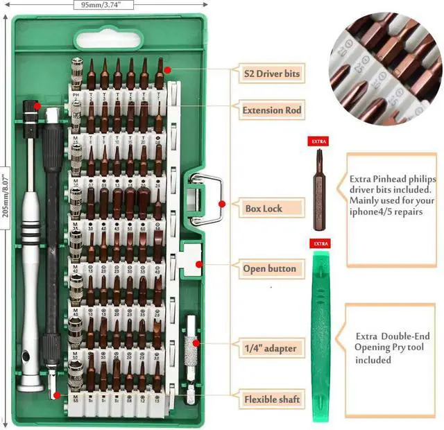 Alt view image 5 of 7 - Werleo Precision Screwdriver Set 60 in 1 Magnetic Driver Kit with 56 Mini Multi Bit Sets Professional Repair Tool Kit for Iphone Ipad Macbook PC Laptop Tablet PS4 Xbox Watches Smartphones