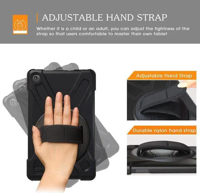 Alt view image 4 of 7 - All New Amazon Fire HD 8 Case Shockproof Cover Heavy Duty Full Body Protective Case For Amazon Kindle Fire HD 8 2018 / 2017 Release 7th / 8th Generation Only With Stand Hand Strap and Shoulder Strap