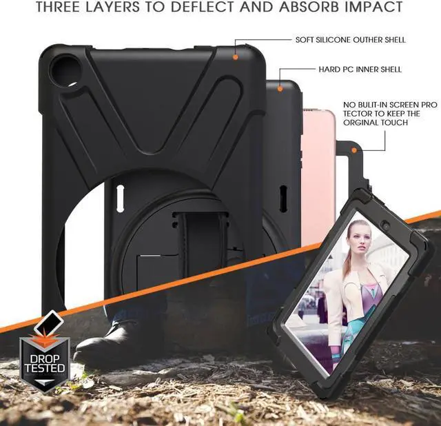 Alt view image 6 of 7 - All New Amazon Fire HD 8 Case Shockproof Cover Heavy Duty Full Body Protective Case For Amazon Kindle Fire HD 8 2018 / 2017 Release 7th / 8th Generation Only With Stand Hand Strap and Shoulder Strap