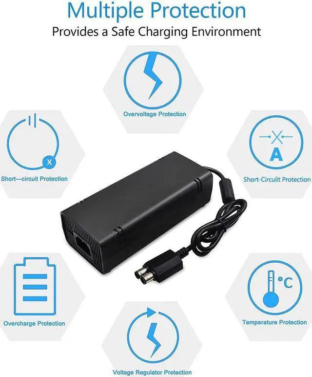 Alt view image 4 of 7 - Werleo Xbox 360 Slim AC Adapter Power Supply Brick for Puning Power Supply 135W Power Supply Charger Cord  Replacement Charger for Xbox 360 Slim Console 100-120V Black